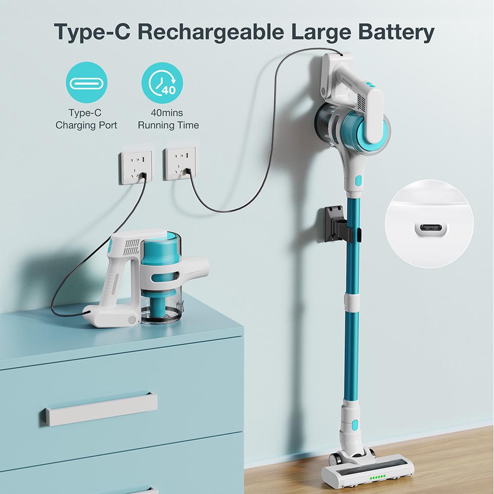 Беспроводной пылесос-стик MOOSOO S6, Мощное всасывание 18 кПа, Время работы 40 мин, Пылесборник 1 л, Зарядка Type-C, 5-ступенчатая HEPA-фильтрация