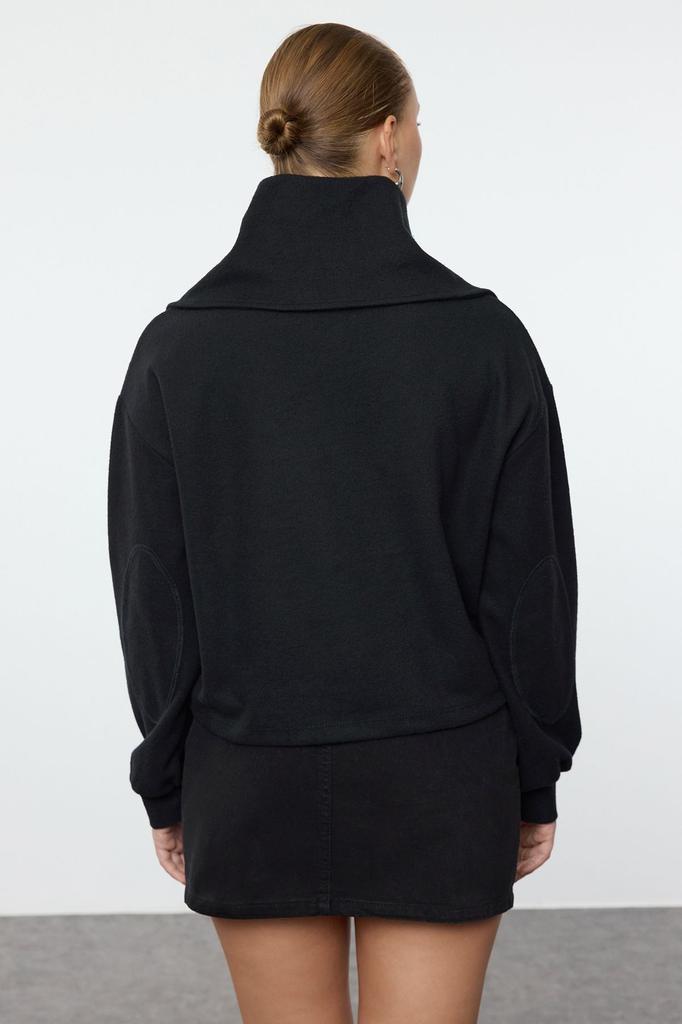 Women's Fashionable Stylish Sweatshirt Emerald Green Thessaloniki Knitwear Look Polo Neck Zippered Regular Knitted Sweatshirt