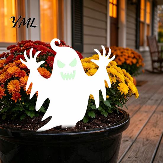 Pathway Decoration Stakes Halloween Ghost Garden Stake, Spooky Glow-in-The-Dark Yard Sign, Pumpkin Scarecrow Acrylic for Lawn Front Courtyard
