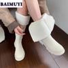 Женские зимние сапоги на платформе до колена, меховые хлопковые туфли «Челси» на толстом каблуке, тренд 2024 года, зимние кожаные готические плюшевые теплые ботинки Mujer