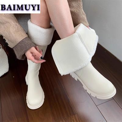 Женские зимние сапоги на платформе до колена, меховые хлопковые туфли «Челси» на толстом каблуке, тренд 2024 года, зимние кожаные готические плюшевые теплые ботинки Mujer