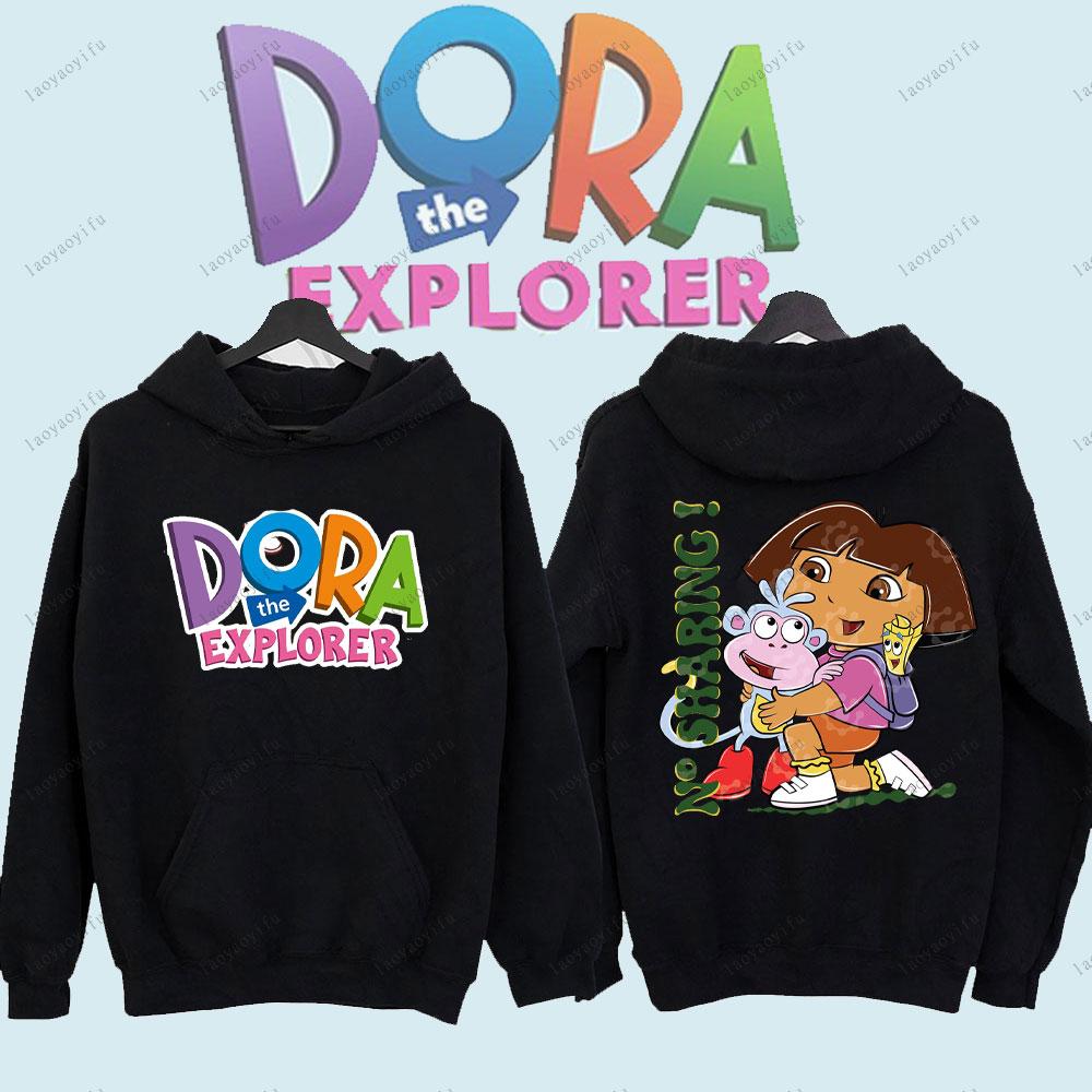 Дора Исследователь 2-сторонние Худи Милый Аниме Мультфильм Пуловер Унисекс Женщины Мужчины Спортивная одежда Спортивная одежда Зимние Согревающие Худи