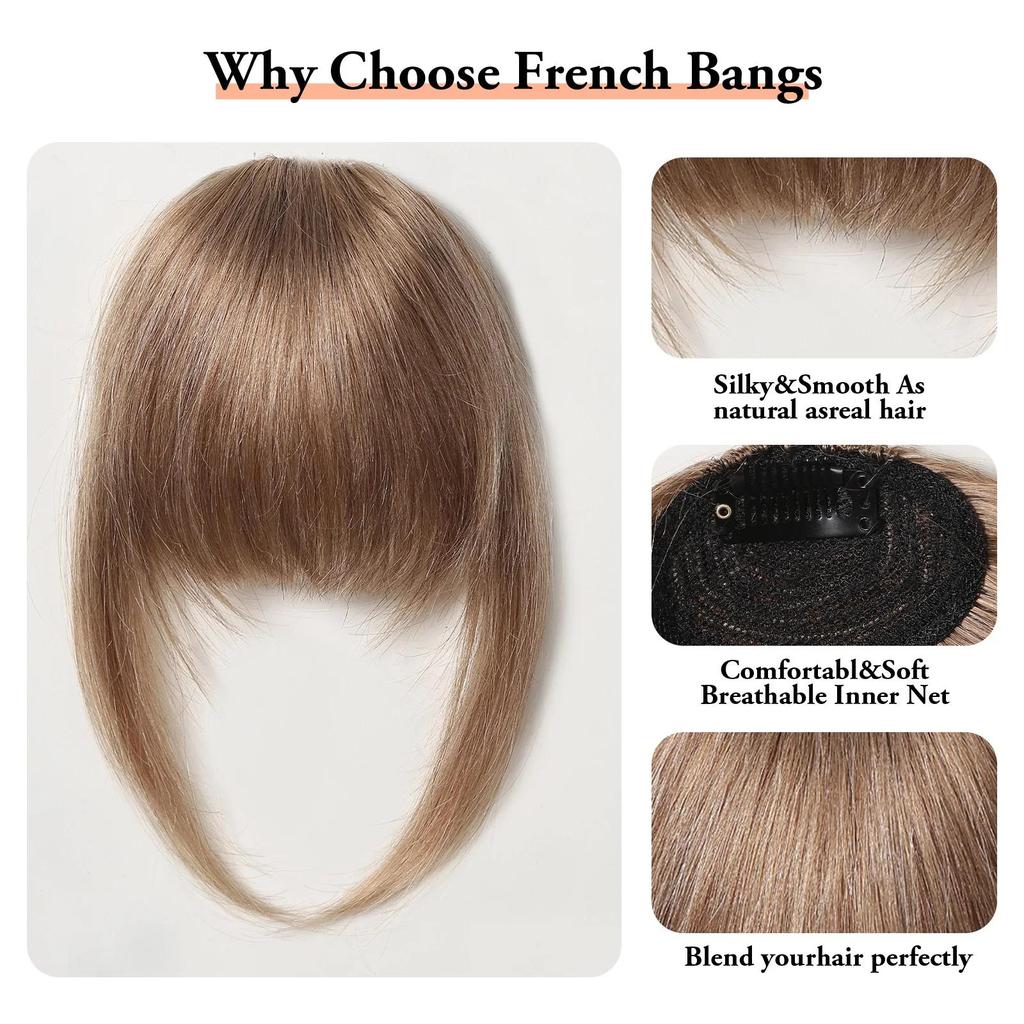 HAIRCUBE Натуральные прямые человеческие волосы Remy Челка Коричневые человеческие волосы Тупая челка Человеческие волосы для женщин Наращивание волос Воздушная челка Кусочки 4,5 дюйма