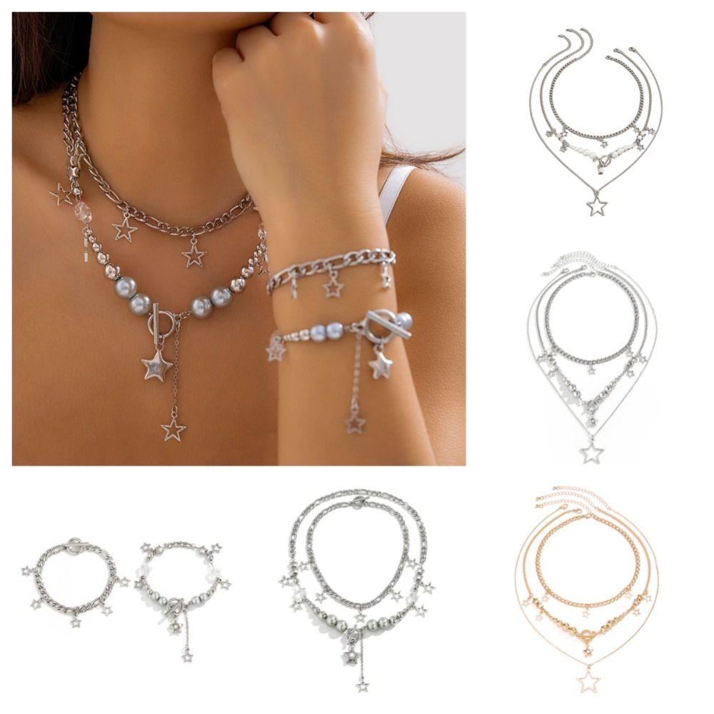 Крутое панк гот бусины ожерелье вырез многослойная звезда кулон ожерелье регулируемый чокер Y2K металлическое ожерелье вечеринка