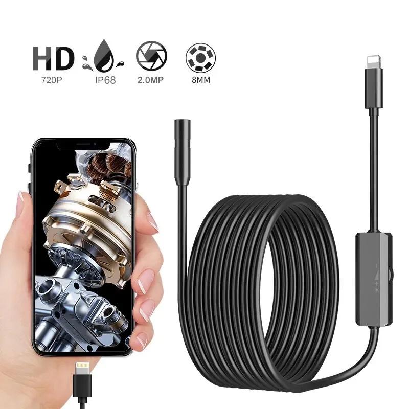 Эндоскопическая камера 2.0Mp HD бороскоп с 8 регулируемыми светодиодными лампами 8Mm Ip68 водонепроницаемая инспекционная камера поддерживает систему Ios