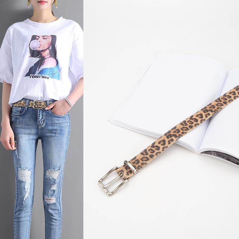 Trendy Leopard Print Genuine Leather Belt for Women with Pin Buckle High-quality Versatile Simple Jeans Decorative Belt for Women
