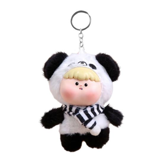 Yousheng Adorable Doll Pendant Multifunctional Plush Keychain with Hanging Buckle Cute Animal Shapes Fox Panda Soft Skin-Friendly Vinyl Face Gift