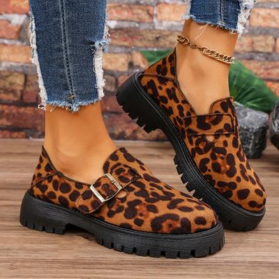 Модные леопардовые лоферы для женщин 2025 Весна Лето Повседневные слипоны Балетки Женские Туфли с металлической пряжкой Нескользящие туфли для ходьбы Женские