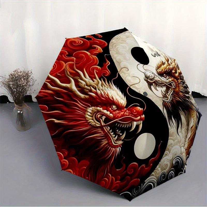 1pc YinYang Dragons Automatic Folding Umbrella, 8-Rib Sturdy Canopy, Portable Travel Umbrella for Outdoor Use, Perfect Hallowe