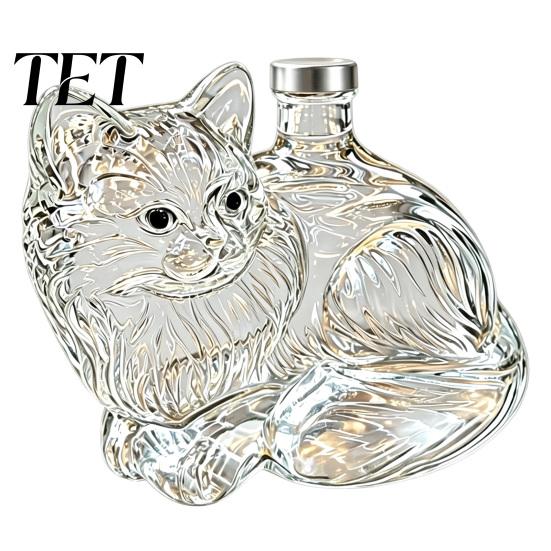 Novelty Fruit Wine Bottle Cute Kitten Shaped Whisky Decanter, High Borosilicate Glass Artistic Animal for Whiskey Decanter Home Bar Kitchen