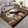 Black Galloping Horse Area Rug, Full Moon Starry Night Sea Wave Print Non Slip Floor Rug for Living Room Bedroom Decor