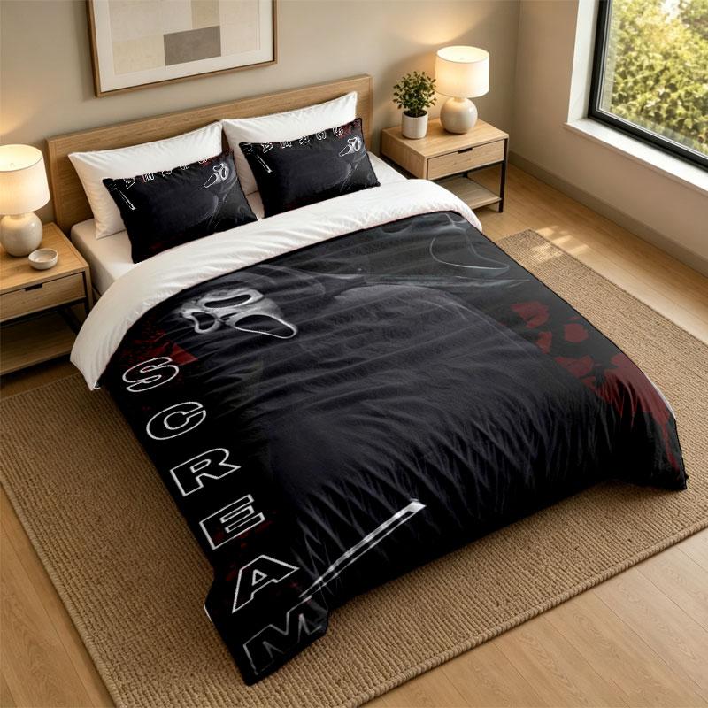 3Pcs Bedding SetScream Ghostface Soft Bed Sheet and Two Pillowcases Home Bedroom Decor