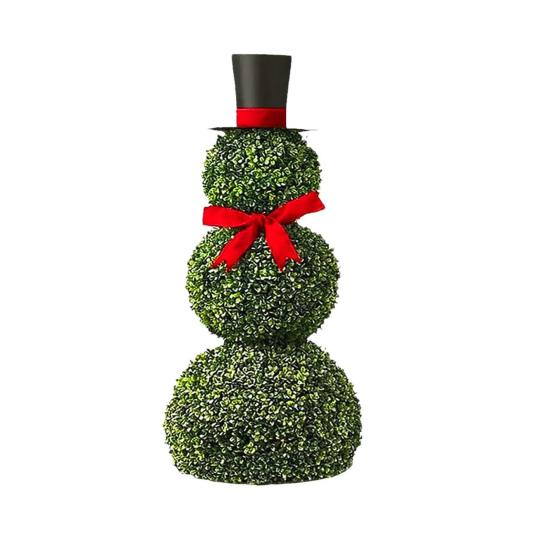 Christmas Snowman Topiary Artificial Snowman Shaped Topiary Tree Pot with Red Bow Santa Hat for Indoor Outdoor Home Porch Yard Holiday Decor
