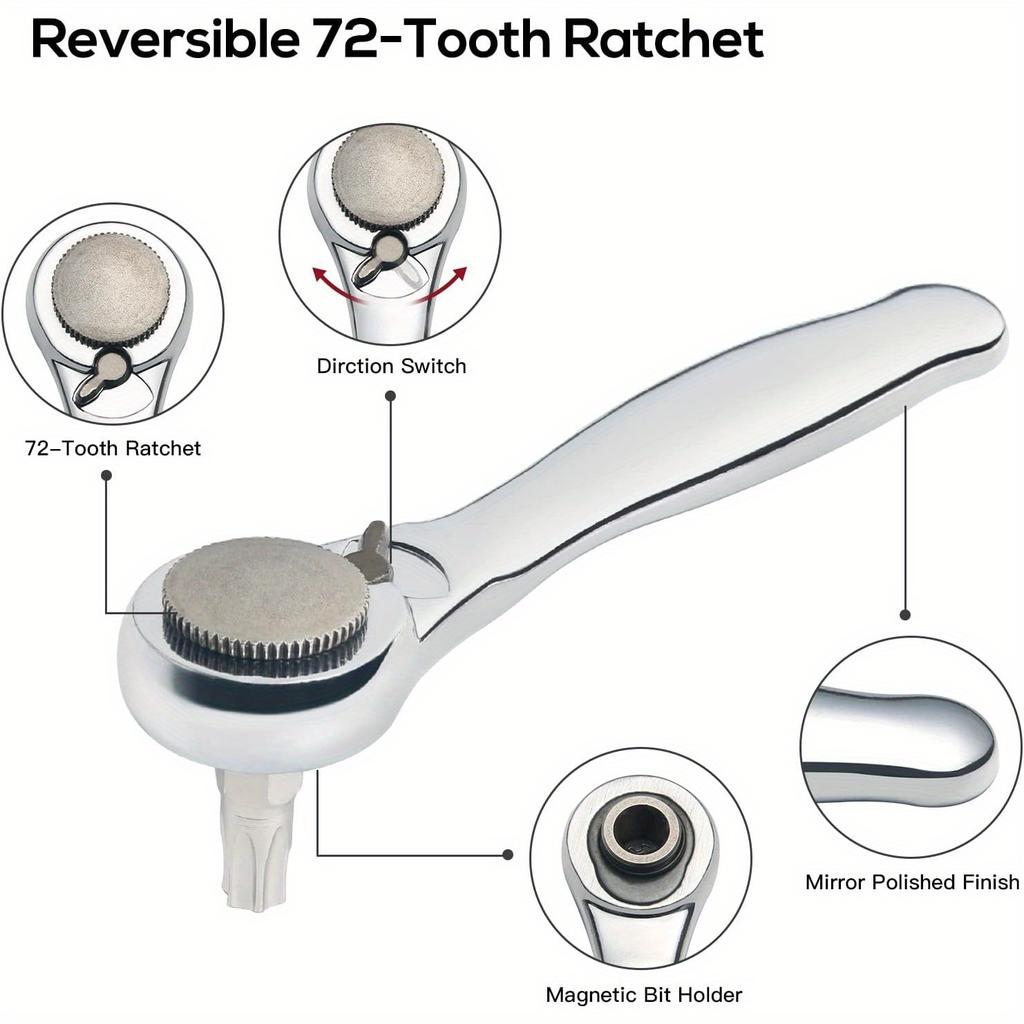 1pc Mini Ratchet Wrench 1/4 Socket Bidirectional Forward And Reverse Quick Screwdriver Cross Multi-function Set-Interface