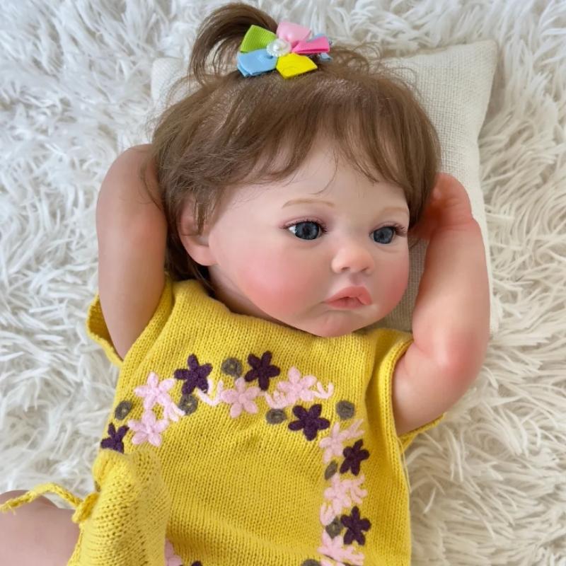 Lifelike 48cm Reborn Baby Doll Girl Meadow Full Body Vinyl Real Looking Newborn Doll Soft Touch 3D Painted Skin with Visible Veins Art Dolls Kid's Toy
