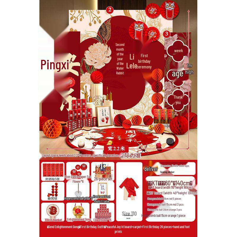 First Birthday Wall Decoration Kit for Boys & Girls - Complete Zhua Zhou Props & KT Board Set