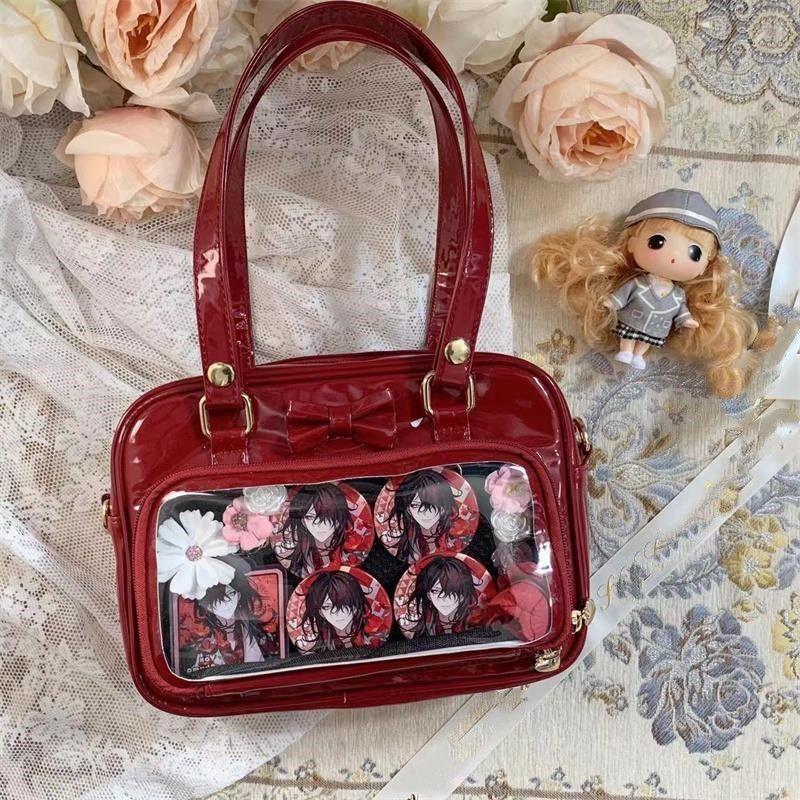 JIAERDI Sweet Bow Black Ladies Ita Bag Square Leather Tote Bag Women Harajuku Large Capacity Transparent Shoulder Bag Y2k 2025