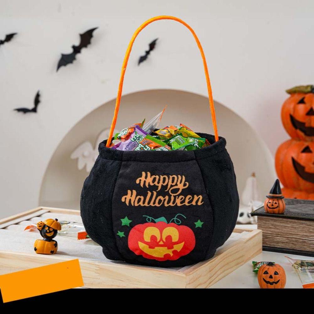 Cloth Pumpkin Candy Bucket Trick or Treat Stuffed Cotton Tote Bags Kawaii Halloween Candy Bag  Kids
