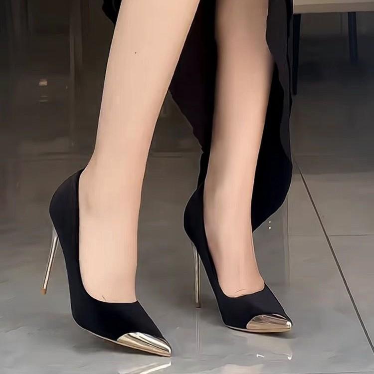 Европейские и американские сексуальные замшевые туфли на высоком каблуке-стилете 2025 года, новые металлические заостренные банкетные туфли, универсальные, не уставшие ноги, французские одинарные туфли