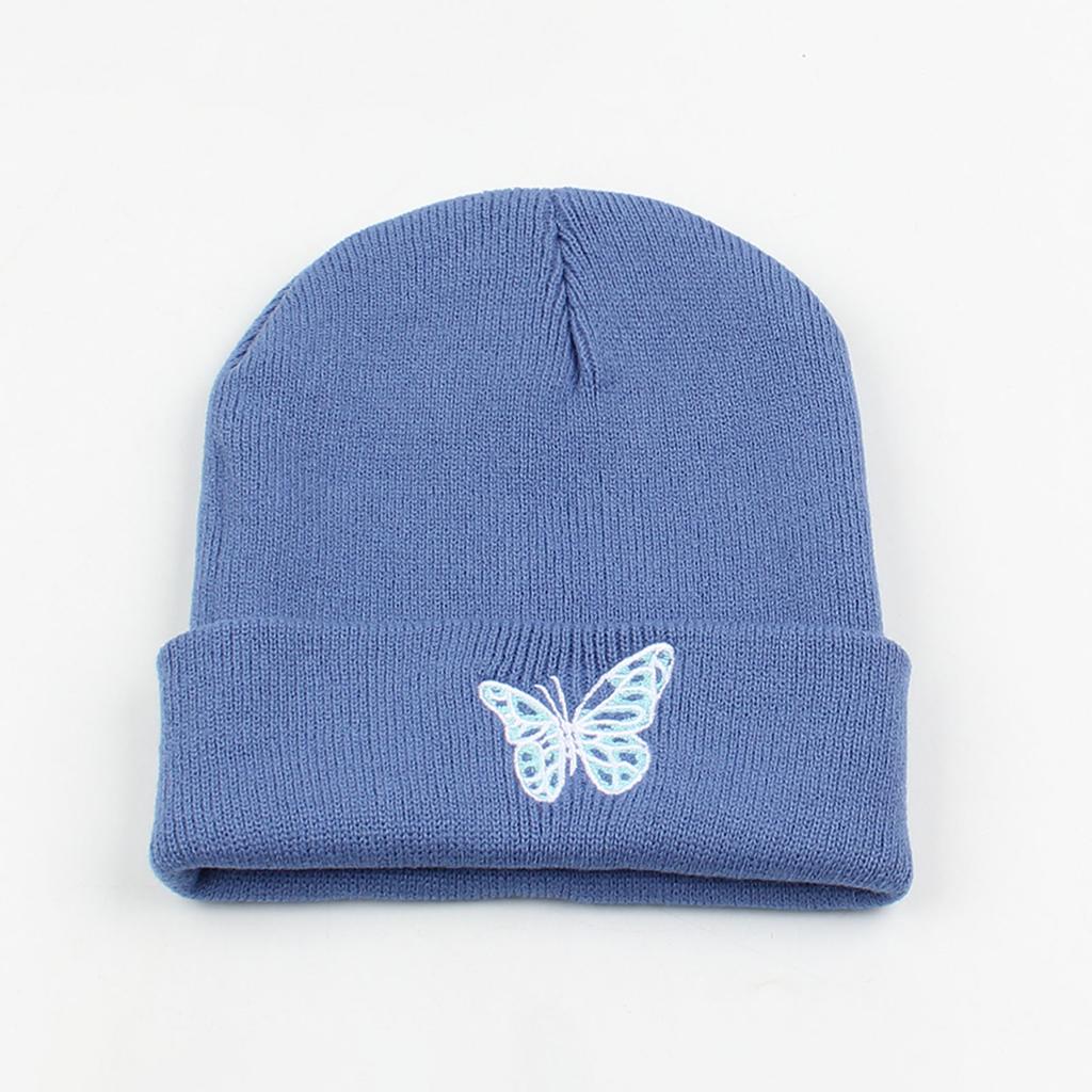 Мужские и женские зимние вязаные шапочки с вышивкой бабочкой, теплая удобная повседневная шапка