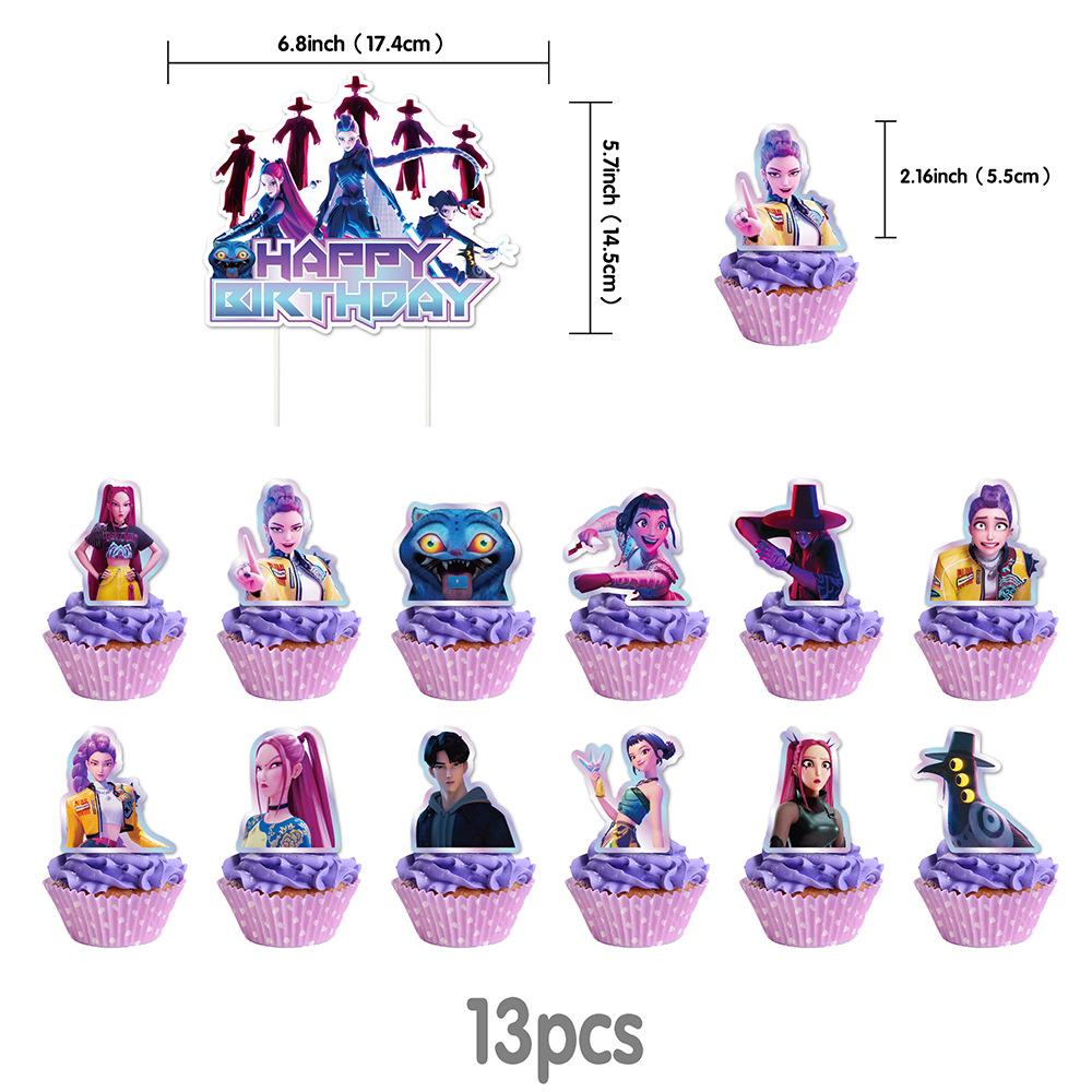 K-pop Party Decorations Demon Hunters Disposable Party Cutlery Set Flag Pulling Birthday Decoration Korean Kpop Party Decor