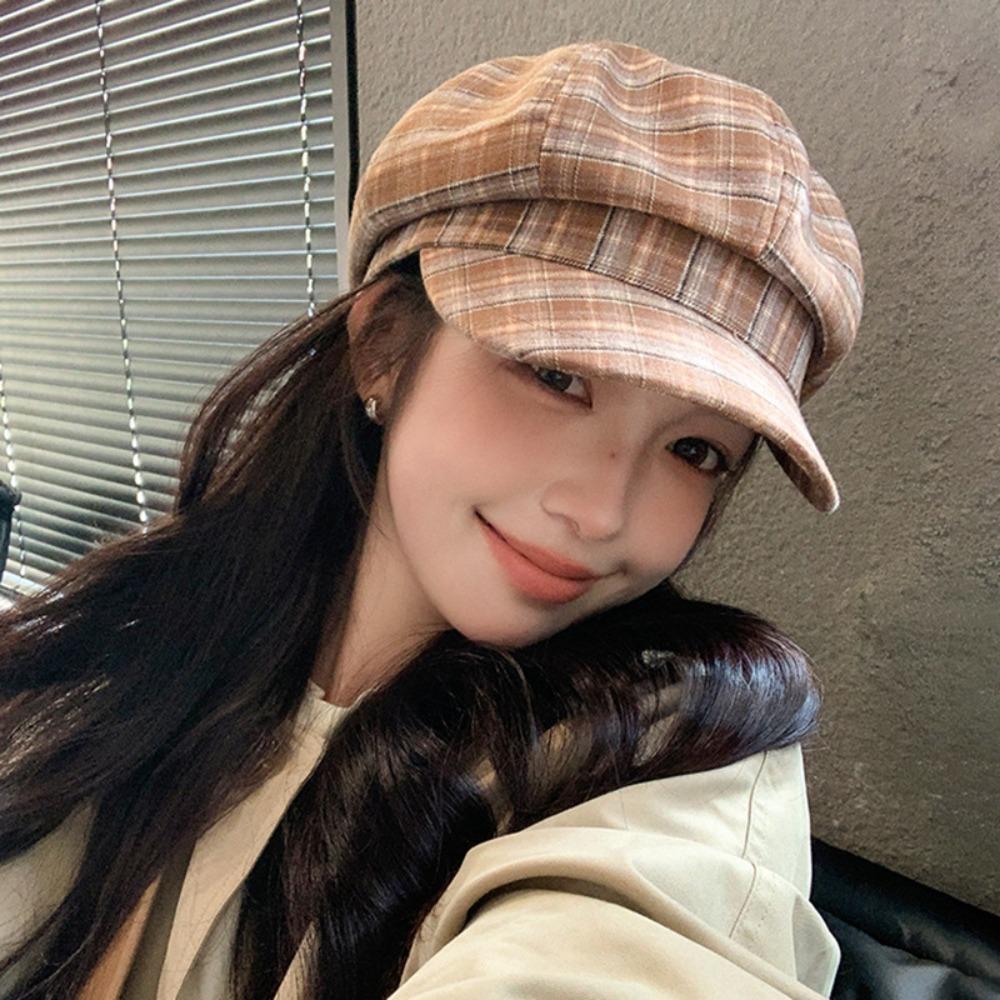 Хлопковая сетчатая кепка-берет из полиэстера, женская восьмиугольная шляпа, винтажная клетчатая кепка-облако, работа