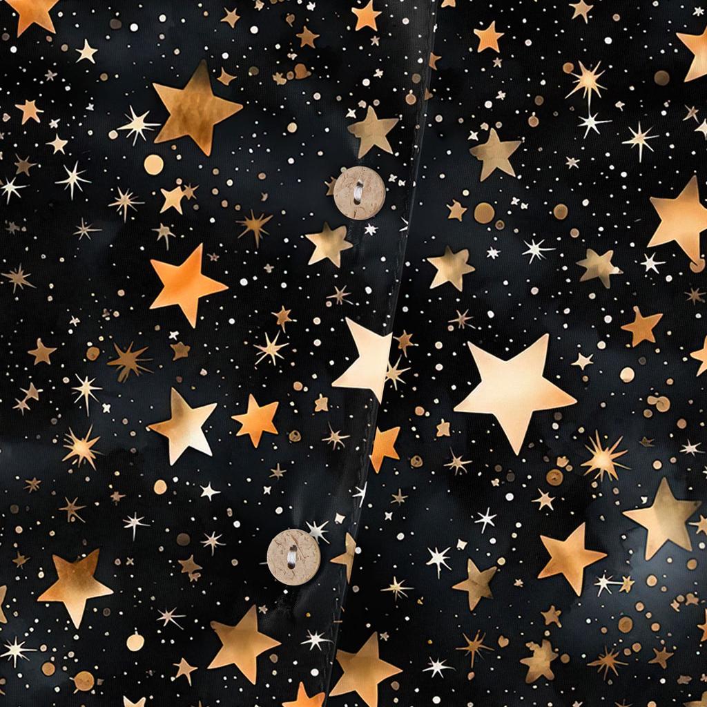 Women's Silk Pajamas Button Home Clothes Star Print Short Sleeve Satin Pajama Set 2 Piece Set