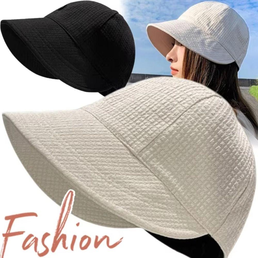 Solid Color Fisherman Hat Sunscreen Canvas Basin Hat Foldable Waffle Bucket Hat Outdoor