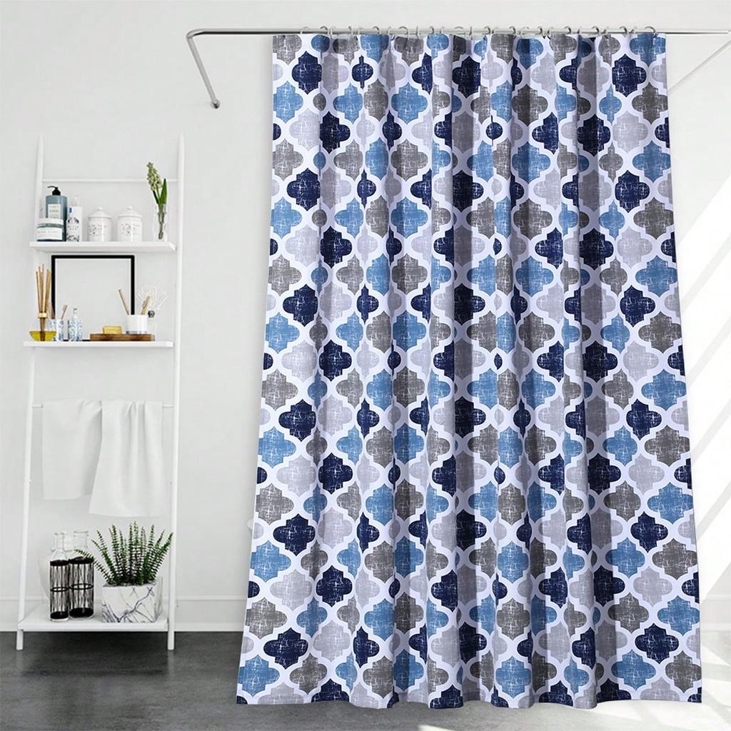 Fabric Shower Curtain Geometric Quatrefoil Patterned Modern Poly-Cotton Farmhouse Bath Shower Curtain Machine Washable