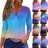 Women's T Shirt Tee Print Button 3/4 SleeveDaily Weekend Fashion Basic V- Neck Regular Top