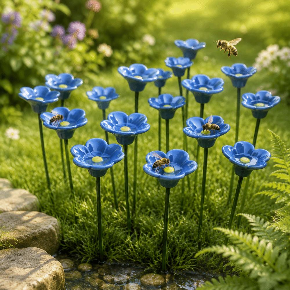 3 pcs Ceramic Insect Drinking Cup Flower Shape Bee Watering Station Artificial Flower Outdoor Decor