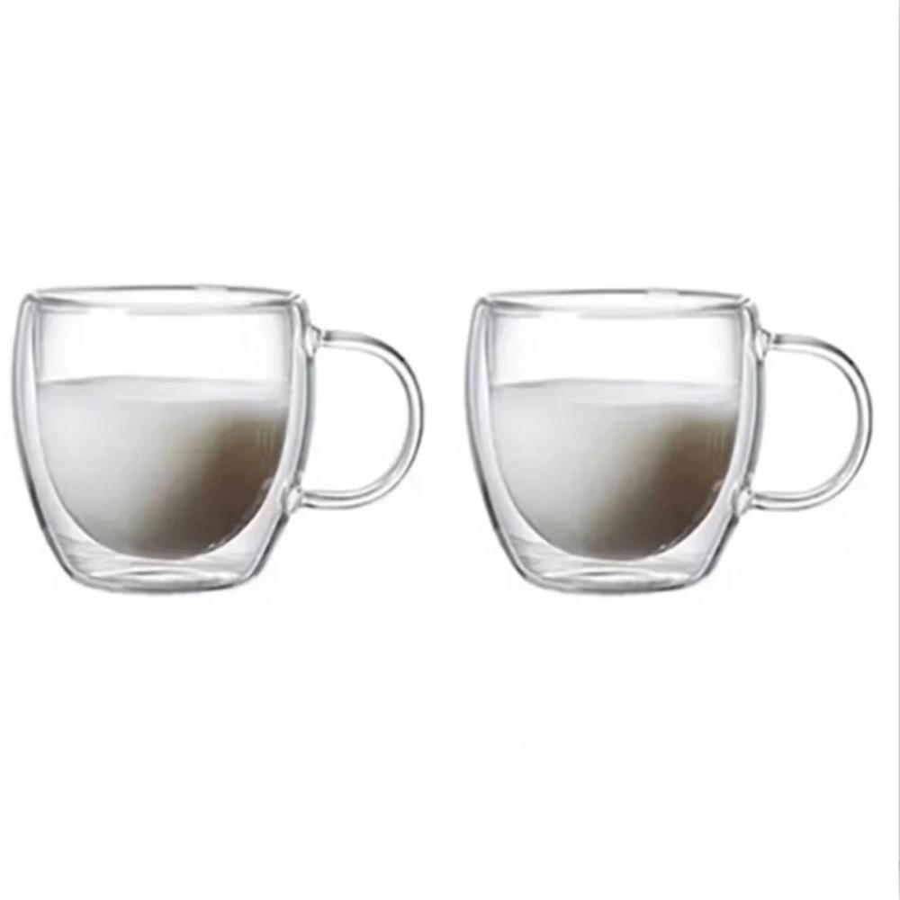 150/250/350ml Heat Resistant Glass Cups Double Wall Glass Coffee Cup with Handle Breakfast Milk Water Cup Clear Juice Beer Cups