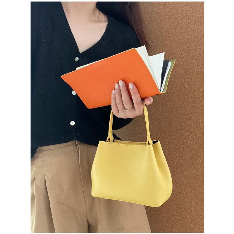 Handbag Solid Color Korean Version Ins Niche Design Bucket Bag Soft Leather Candy Color Crossbody Vegetable Basket Bag for Women