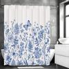 Синяя цветочная шторка для душа с бабочками, Декоративная шторка для душа для ванной комнаты, Водонепроницаемая шторка для душа с крючками