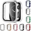 Стеклянный корпус с бриллиантами для Apple Watch Series 8 7 6 SE 5 4 321 Защитное стекло для экрана iWatch 45мм 41мм 44мм 40мм 42мм 38мм ПК Чехол