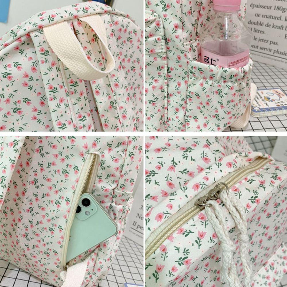 Embroidery Students School Bag Korean Style Floral Shoulder Bag Portable Floral Backpack Students