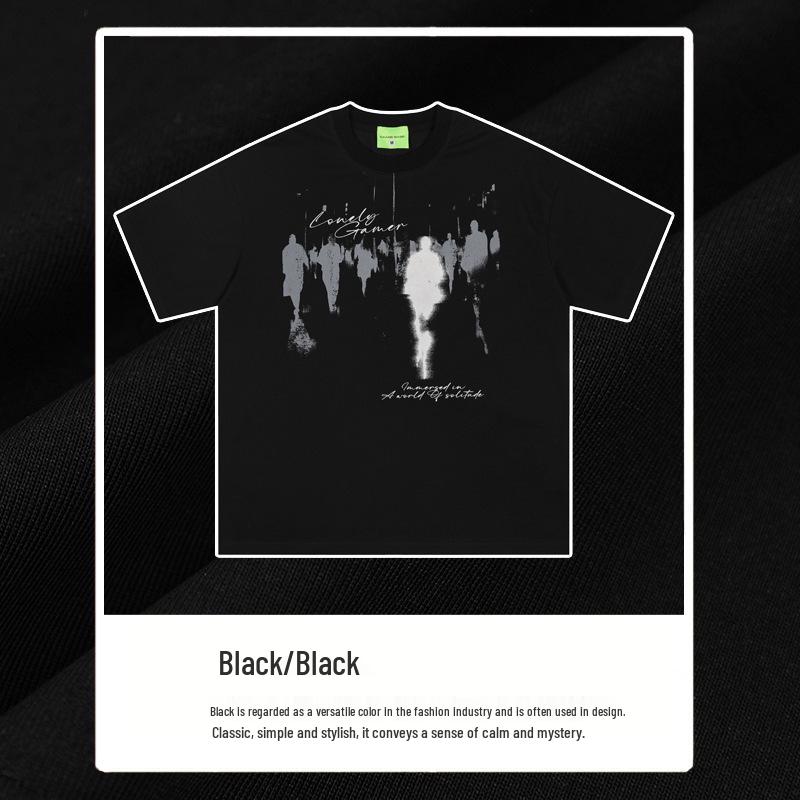 Американская уличная хип-хоп футболка с силуэтным принтом, повседневная, свободного кроя, с коротким рукавом