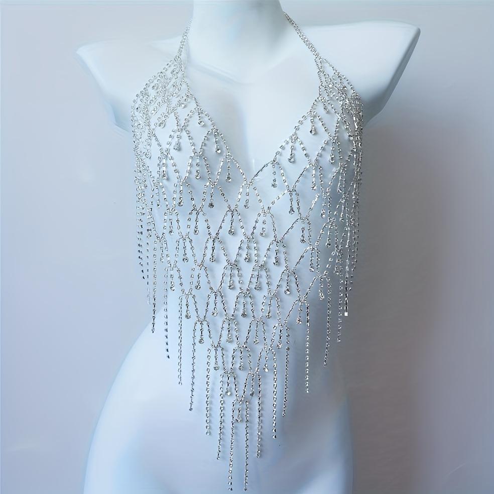 Beach Accessories Women, Sexy Hollow Fringed Breast Chain, Nightclub Party Shiny Body Chain Top