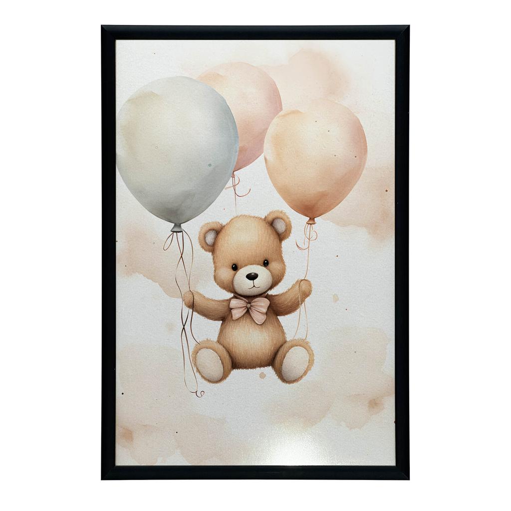 Miś W Balonowej Podróży Miś W Balonowej Podróży, 40X50 Cm, Rama Aluminiowa Złota, Papier Matowy 230 Gsm
