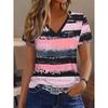 Women's Fashion Elegant Pink Dot Stripes Graphic Printed 3D Printed V-Neck Short Sleeve T-Shirt Spring Summer