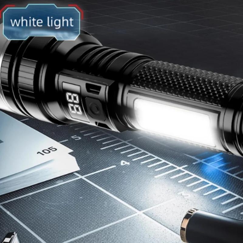 5 Modes USB Rechargeable LED Flashlight Powerful Zoom Torch with COB Side Lights Outdoor Emergency Lantern Camping Portable Lamp