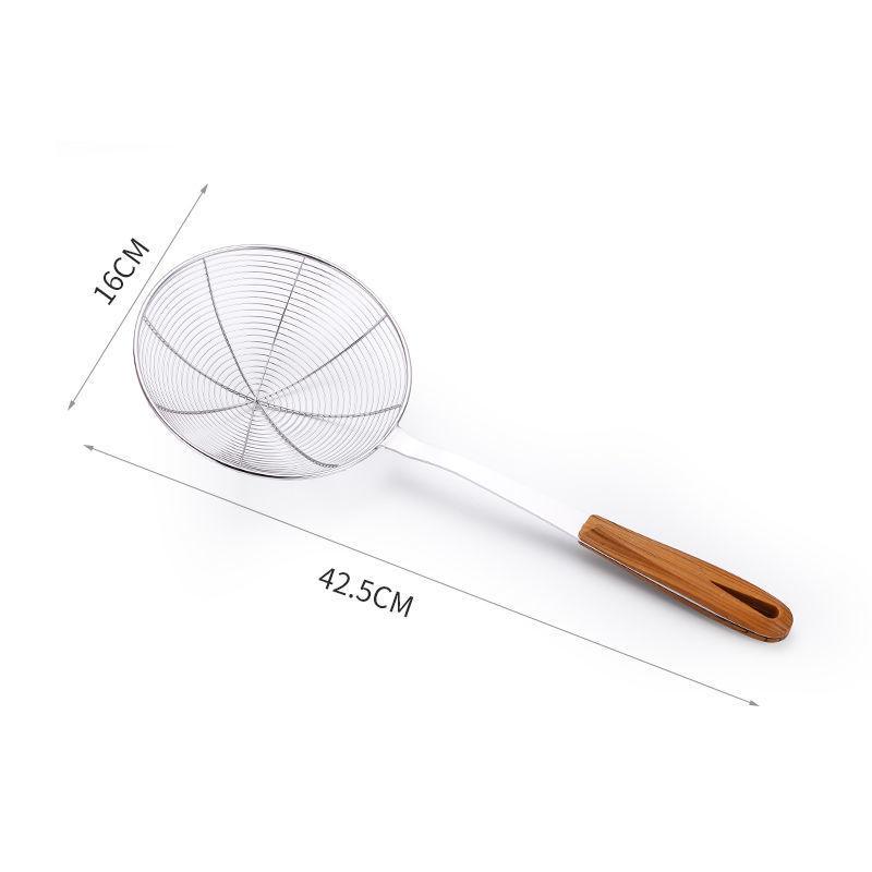 Большой дуршлаг из нержавеющей стали с деревянной ручкой, скиммер для слива масла, фильтр, сито для картофеля фри, ложка, кухонные аксессуары для дома
