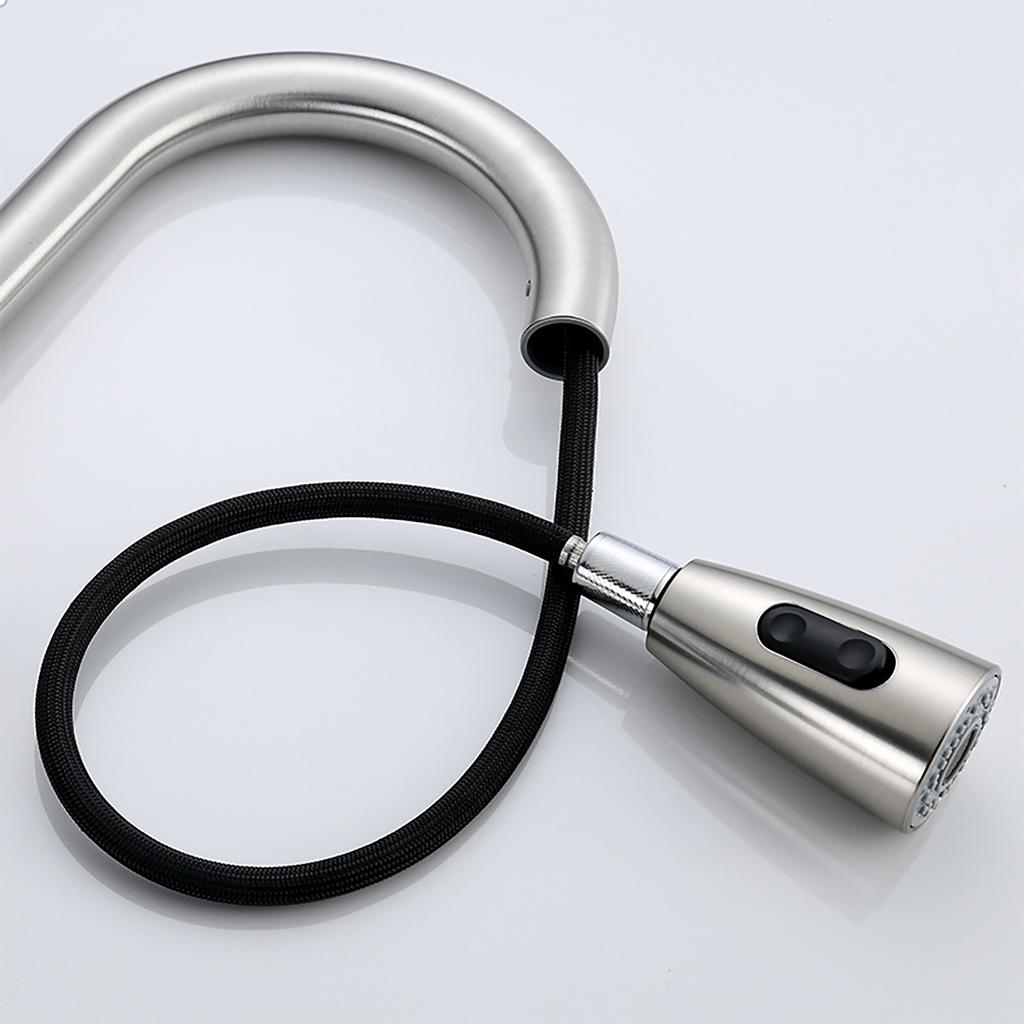 Stainless Steel Pull-out Kitchen Faucet with 360° Rotating Bubbling Water + Shower Dual Outlet Mode (brushed/black Available)