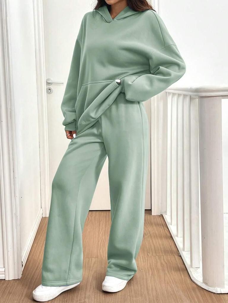 Женский повседневный теплый худи и брюки из двух частей - Осенне-зимняя спортивная одежда