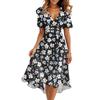 Women's Summer Fashion V-Neck Flared Dress Short Sleeve Floral Dresses