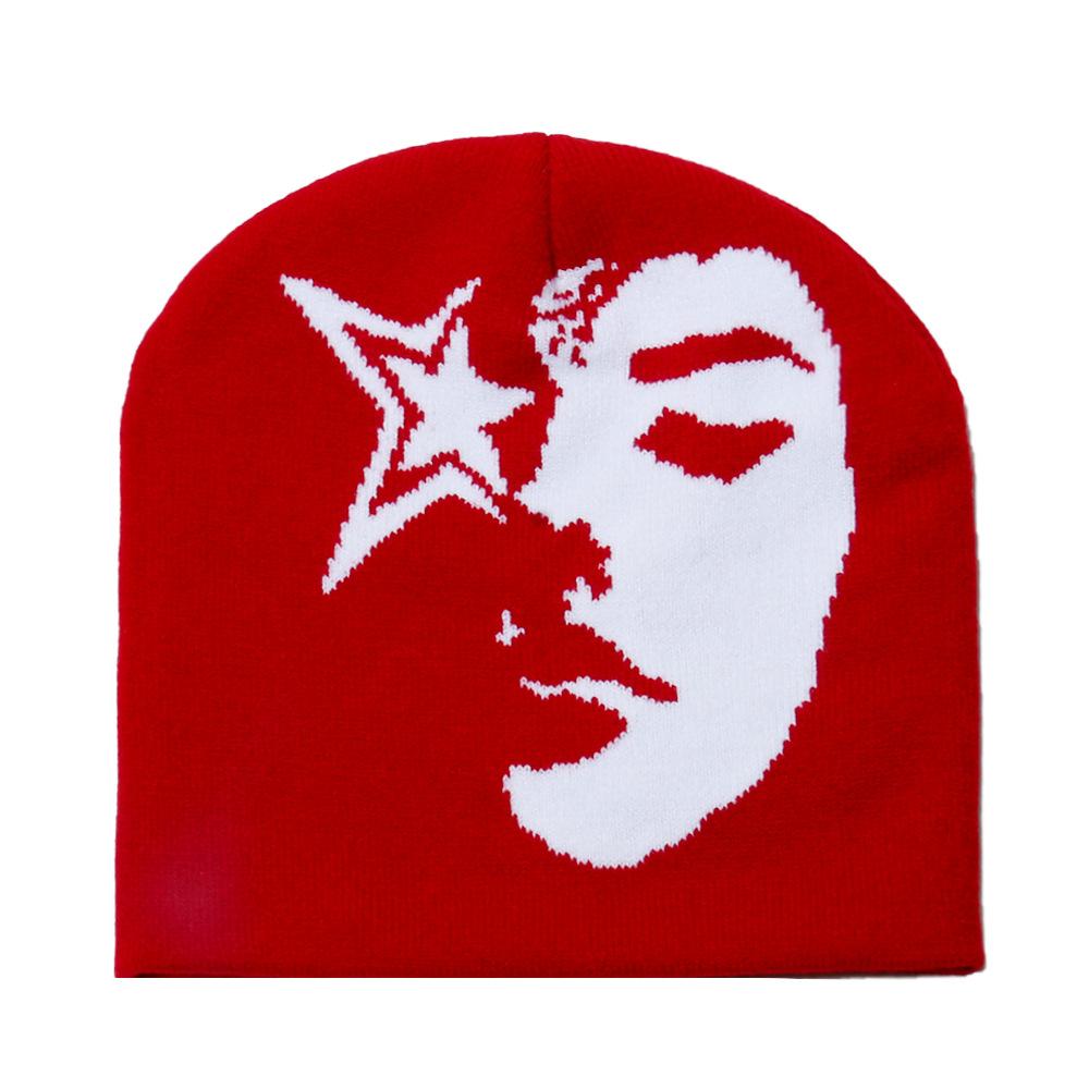 Популярная звезда Y2K женщина певица узор жаккардовая вязаная шапка хип-хоп личность теплая зимняя шапка женщина