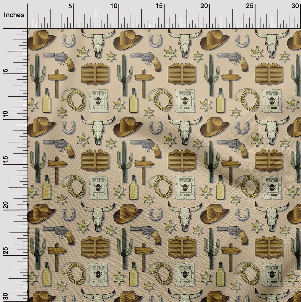oneOone Cotton Flex Light Brown Fabric Cowboy Dress Material Fabric Print Fabric By The Yard 40 Inch