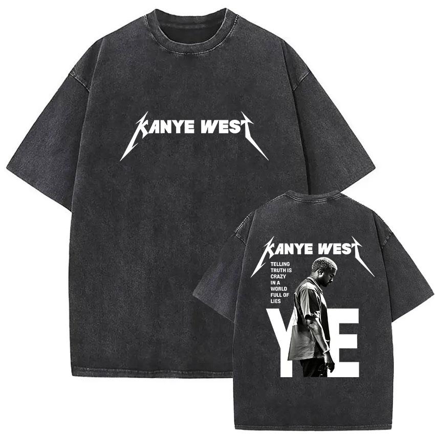 Винтажные стираные футболки с графикой альбома Kanye West Ye Bully 2026 Мужские Хип-хоп Оверсайз Модные Хлопковые Футболки Унисекс Уличная Одежда
