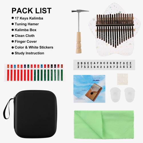 Beveetio Clear Kalimba Thumb Piano with EVA Protective Case, Transparent Crystal Kalimba 17 Keys, Musical Instrument Gift, Rainbow Star Finger Piano,