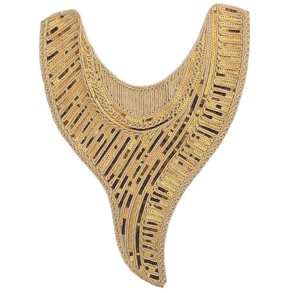 Elegant Embroidered Lace Collar Neckline Appliques Trim with Sequins Ethnic Style Sew On Patches for Fashionable Women